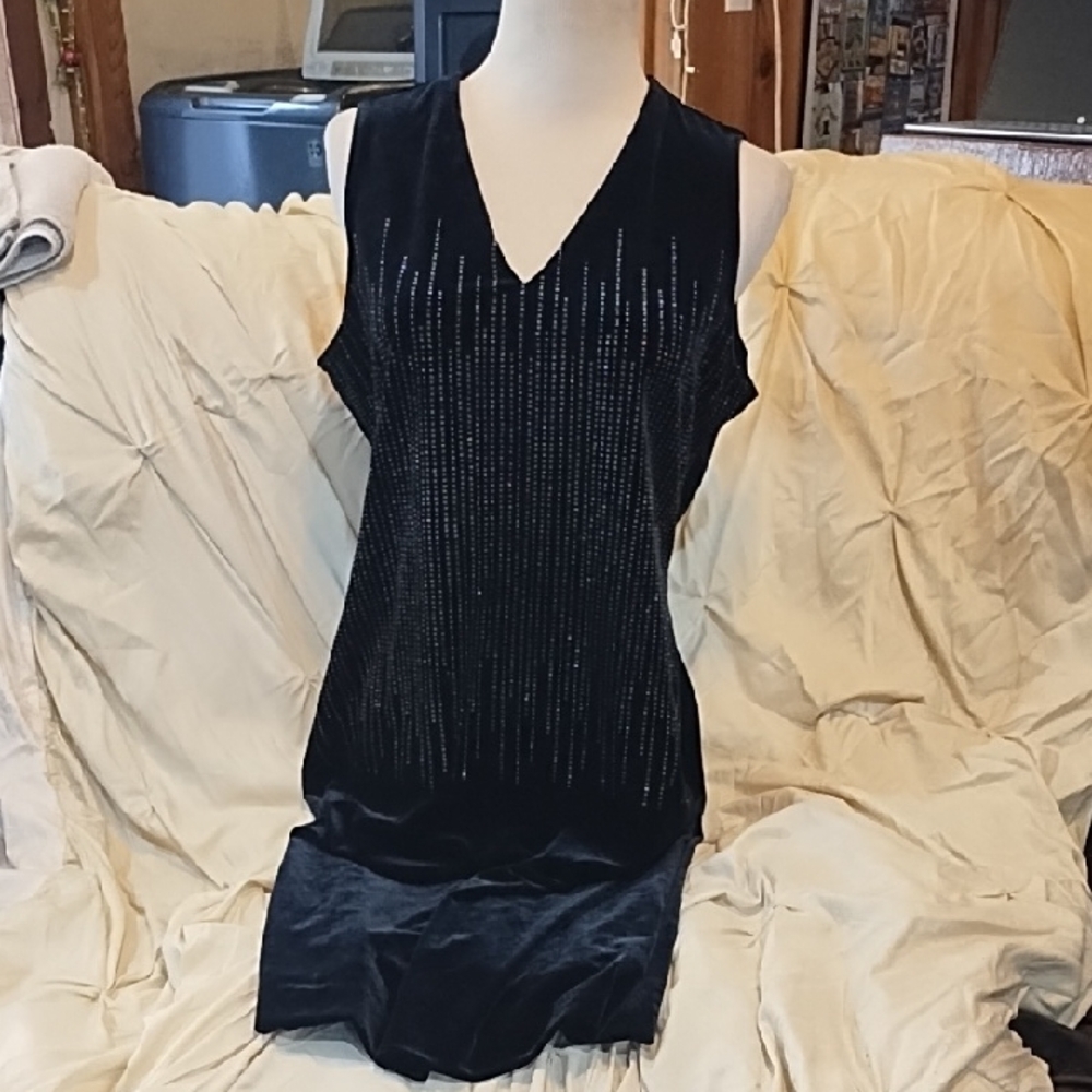 No Label Black Velour Sleeveless Dress with Sparkle Detail